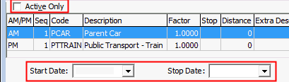 Student Maintenance - Transport bar (v65 new fields highlighted)