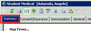 Student Medical - Summary tab (cutdown)