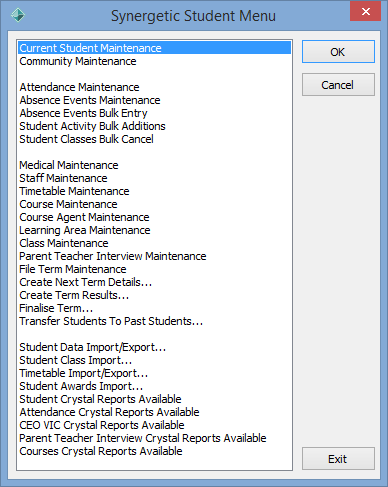 Student menu