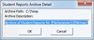 Student Reports Archive Detail window (cut down)