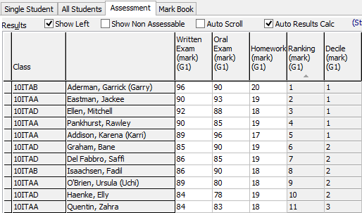 Student Results Maintenance - Assessment tab (@sfDecileSubjectLowHigh)