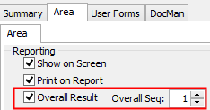 Subject Assessment Maintenance - Area tab - Area sub-tab (Overall Result, Overall Seq fields)