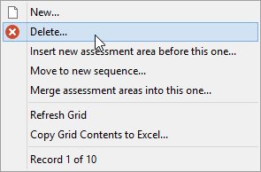 Subject Assessment Selector window (Subject assessment area, Right click)