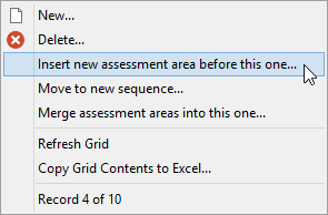 Subject Assessment Selector (Subject assessment area, Right click, Insert