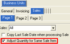 Synergetic Financial Configuration - Business Units - Sales - Page 1 (highlighted adjust qty)