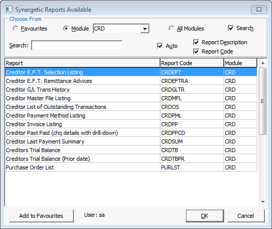 Synergetic Reports Available - Creditor Register Crystal Reports Available