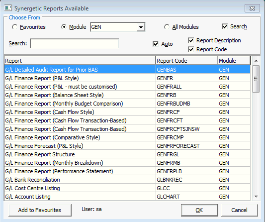 Synergetic Reports Available (General Ledger)