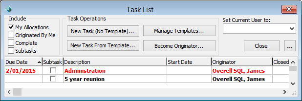 Task List window
