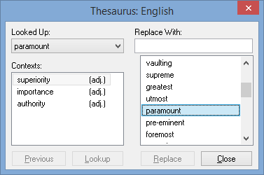 Thesaurus window (initial)