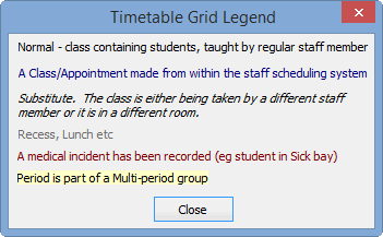 Timetable Grid Legend window