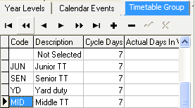 Timetable Maintenance - TimeTable Group tab (cut down)