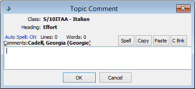 Topic Comment window