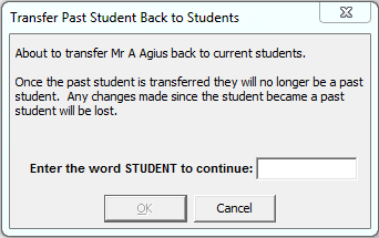 Transfer Past Student Back to Students