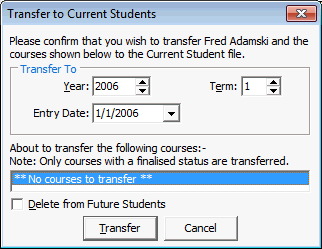 Transfer to Current Students window