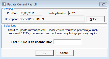 Update Current Payroll window