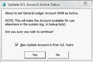 Update GL Account Active Status window