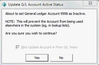 Update G/L Account Active Status window
