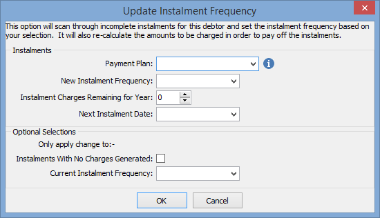 Update Instalment Frequency window