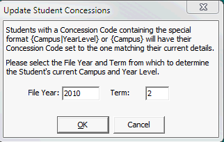 Update Student Concessions window