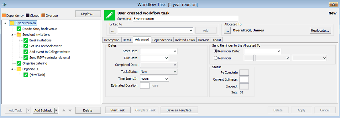User-Workflow - Advanced tab