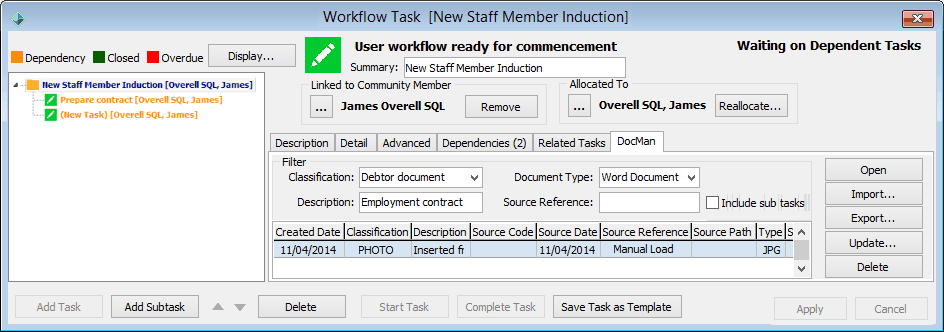 User-Workflow - DocMan tab