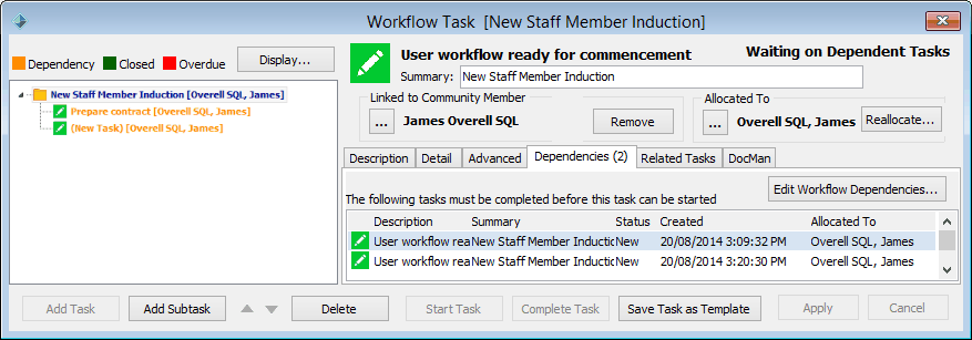 User-Workflow Task - Dependencies tab