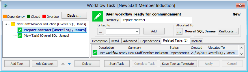 User-Workflow Task - Related Tasks tab