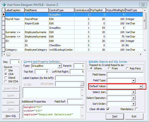 User Form Designer PAYSLB