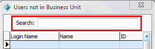 Users not in Business Unit (search highlighted)