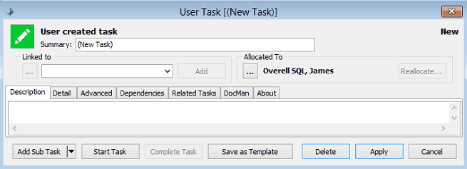User Task - Description tab (new task)