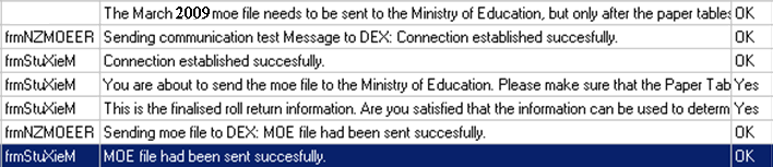 View Synergetic Message Log (successful roll return messages)