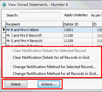 View Stored Statements (popuplated, cut down, button highlighted)
