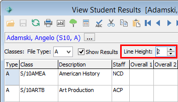 View Student Results window