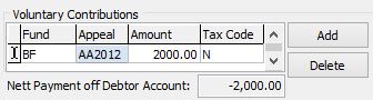 Voluntary contributions fields (Automatic payments sub-tab, Debtor Maintenance, cut-down)