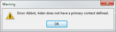 Warning no SC1 contact (Contacts tab, Current Student Maintenance)