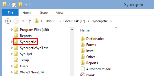 Windows Explorer - navigate to the Synergetic directory