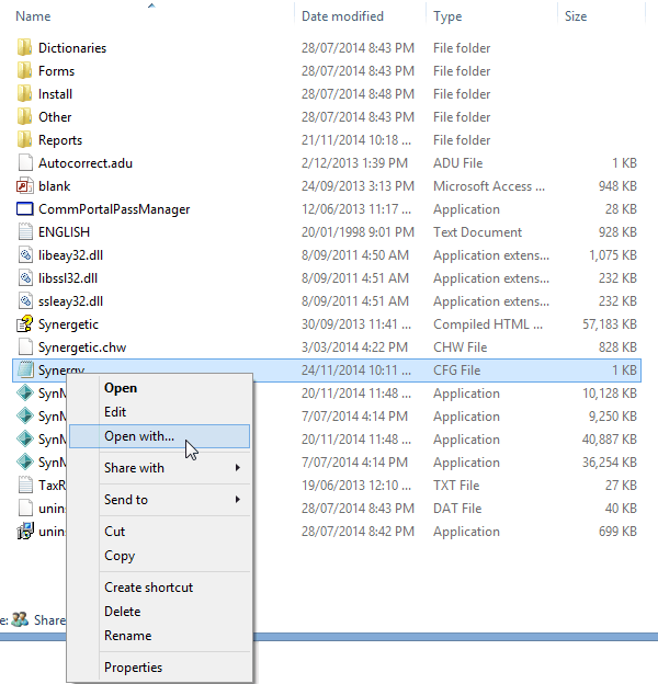 Windows Explorer - open Synergycfg