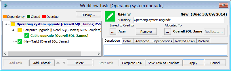 Workflow Task window (Description tab)
