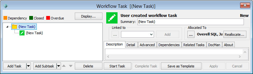 Workflow task window (inital)