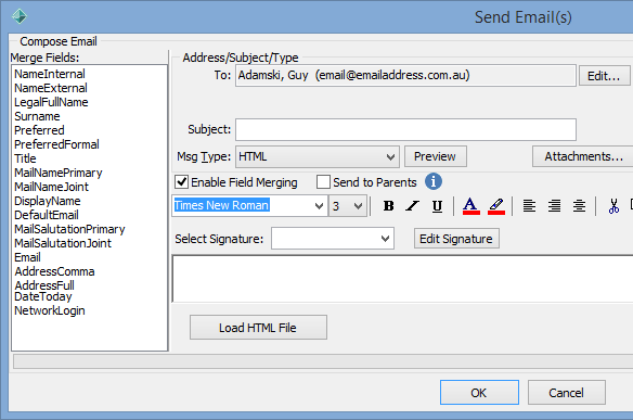 Using merge fields in emails and SMS messages - Synergetic Application ...