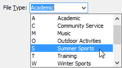 co-curricular file type (Class Maintenance, selection, cut-down)