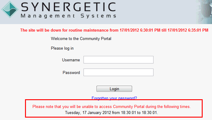 Community Portal - Login page (OfflineMessage highlight)