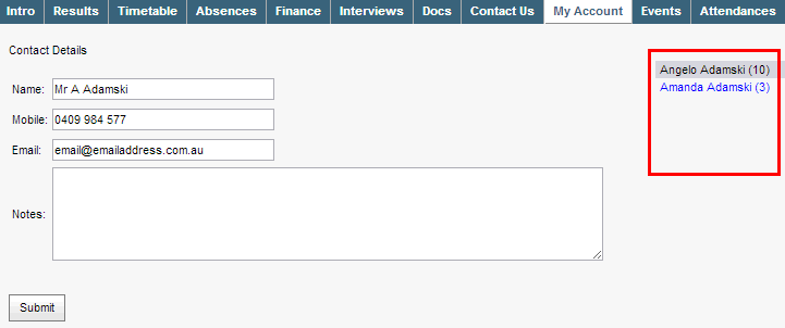 Community Portal - My Account tab (side menu highlighted)
