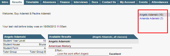 Community Portal - Results tab (side menu highlighted)