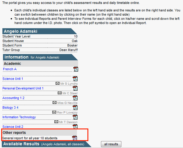 Community Portal - Results tab - (cut down, PostReportsHeading highlighted)