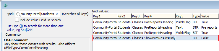 Community Portal - Students Classes ShowWithResultsOnly
