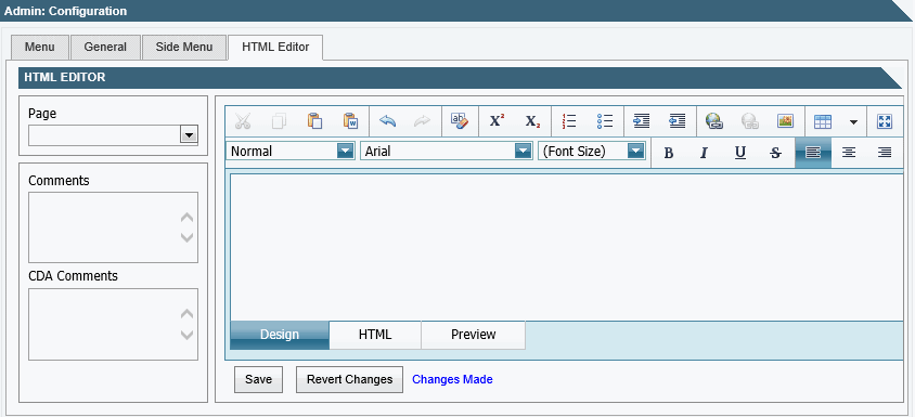 Configuration - HTML Editor sub-tab