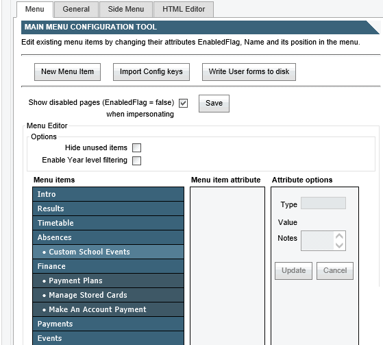 Configuration - Main menu sub-tab (Community Portal)