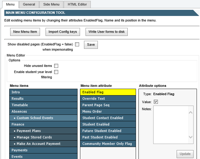Configuration - Main menu sub-tab (Community Portal, cut down)