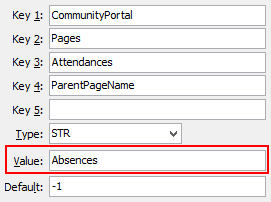 Configuration File Maintenance - Attendances,ParentPageName configuration setting